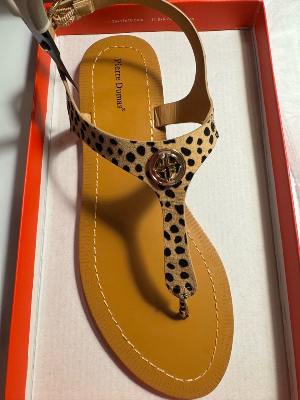 Pierre Dumas Leopard Print T-Strap Sandal - Tan/Black